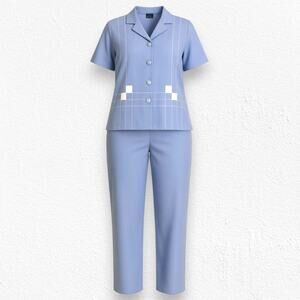 80s Vintage Willow Ridge Periwinkle Blue Retro Top Pants Set USA Made Size 14P